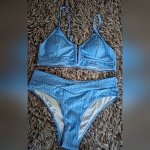 Blue Textured Bikini Set Size L